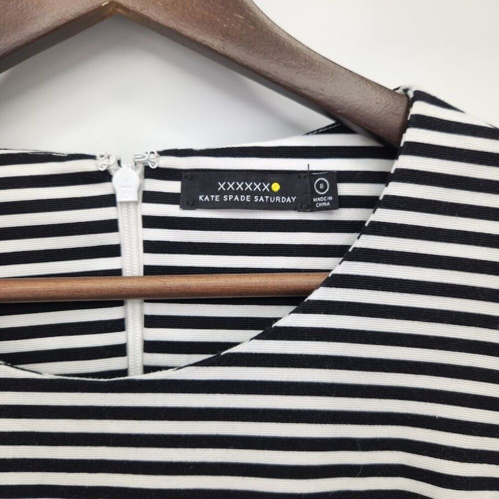 Kate Spade Saturday Let Loose Dress Fit Flare Black White Stripe Size 8 - Picture 4 of 5